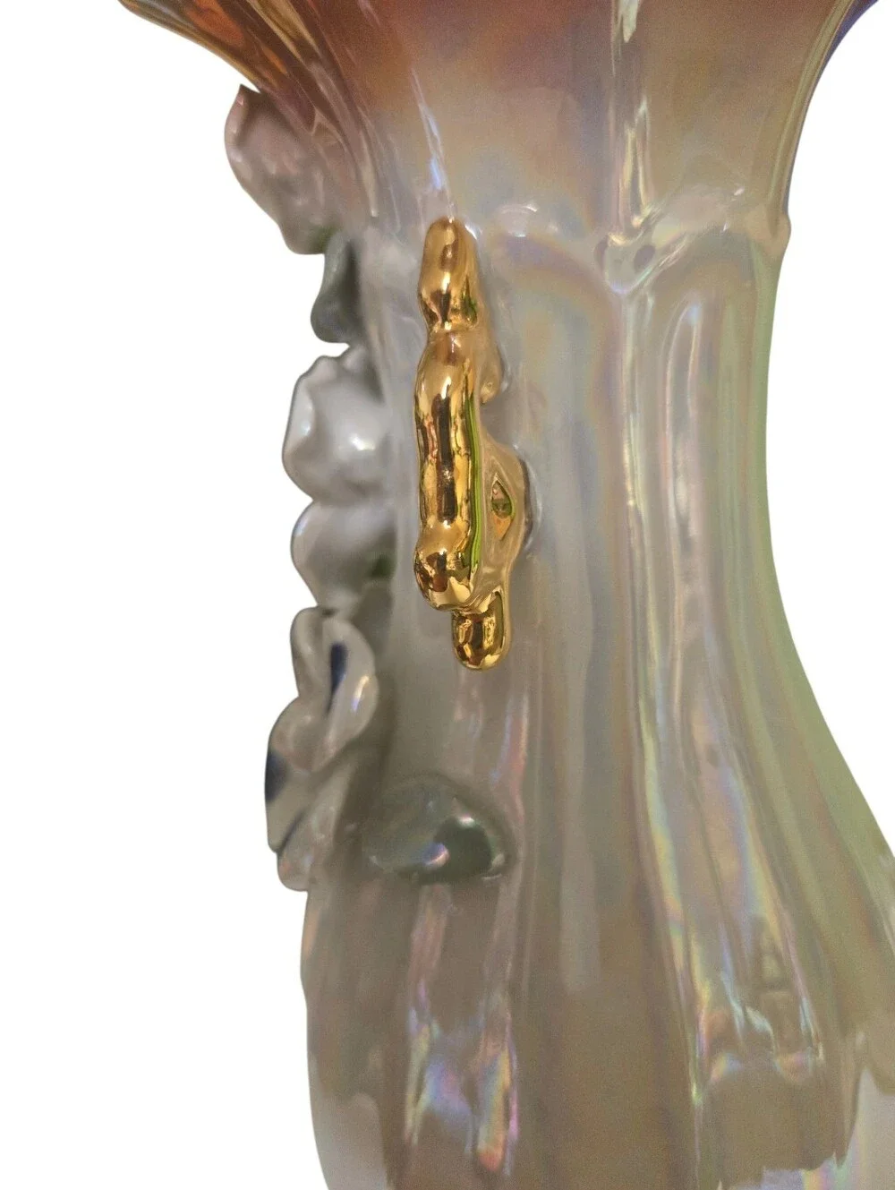 Mid-Century Iridescent Lusterware applied porcelain floral 10
